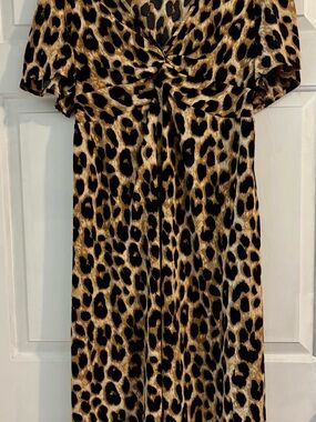 Shein Leopard Print Midi Dress in Black and Tan 1X